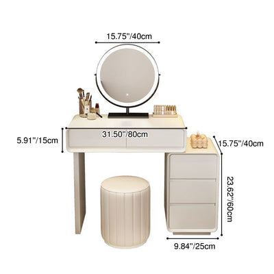 Modern Minimalist Rectangular Cat's Paw Leather Solid Wood Glass Makeup Vanity 5-Drawer For Bedroom