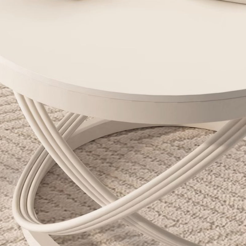 Contemporary Nordic Round Circle Iron Stone Slab Coffee Table For Living Room