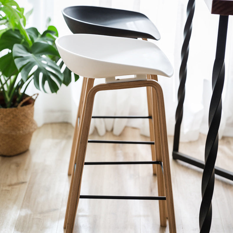 Modern Minimalist Rectangular PP Beech Wood Bar Stool Backless Armless For Dining Room