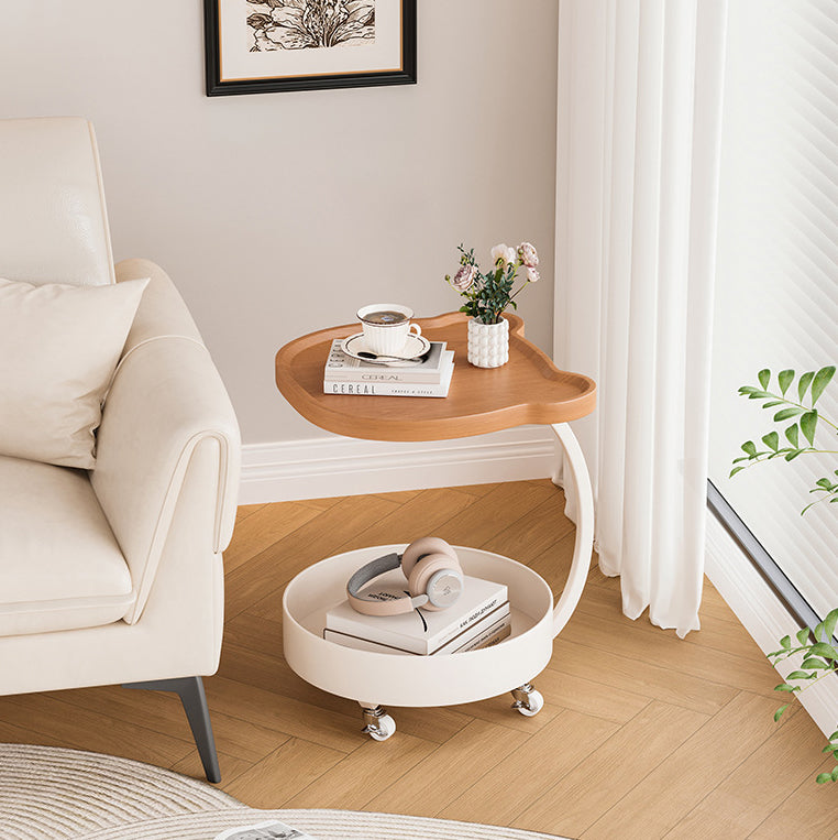 Contemporary Creative Medium Density Fiberboard Iron Bear-Shaped Movable Side Table 2-Tier For Living Room