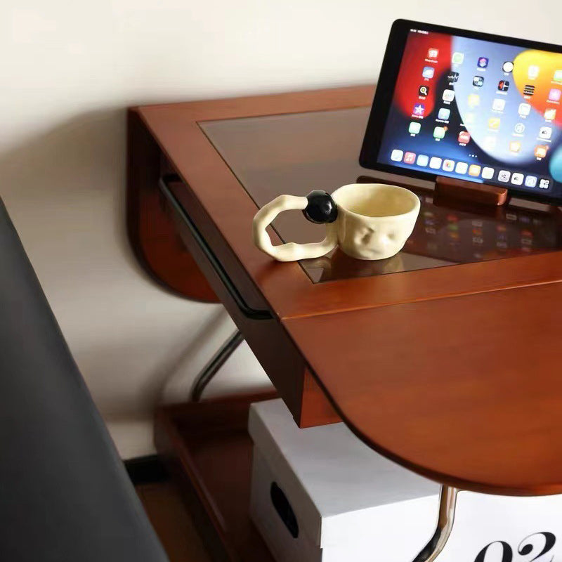 Mesa de café rectangular contemporánea retro de madera, vidrio y metal con 3 almacenamientos para la sala de estar 