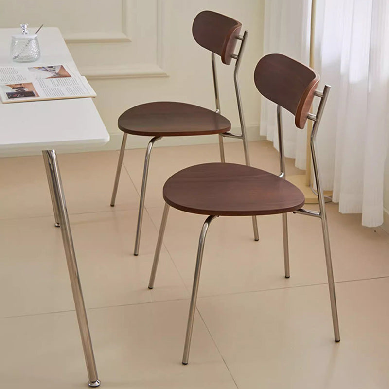 Moderner minimalistischer geschwungener runder Massivholz-Eisen-Kunststoff-Esszimmerstuhl Rückenlehne ohne Armlehnen für Esszimmer 