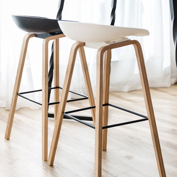 Modern Minimalist Rectangular PP Beech Wood Bar Stool Backless Armless For Dining Room