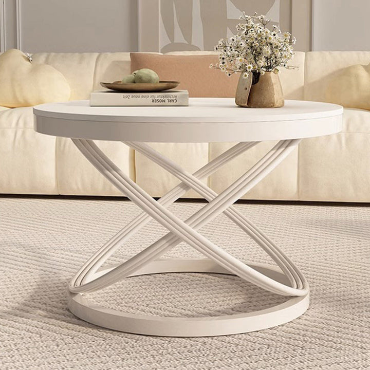 Contemporary Nordic Round Circle Iron Stone Slab Coffee Table For Living Room
