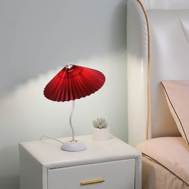 Lampe de table 1 lumière avec base courbée et abat-jour plissé vintage danois 