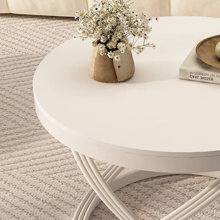 Contemporary Nordic Round Circle Iron Stone Slab Coffee Table For Living Room