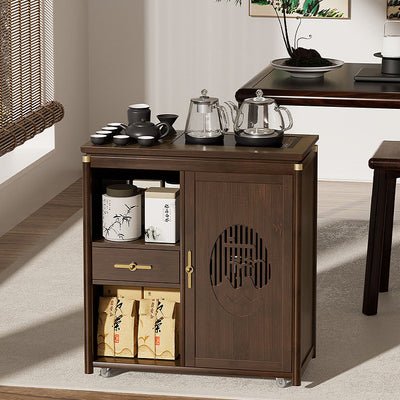 Traditional Chinese Rectangular Nan Bamboo Medium Density Fiberboard Side Table 1-Drawer 1-Storage For Living Room