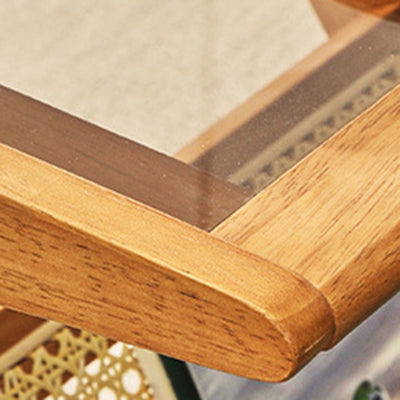 Contemporary Scandinavian Square Rubberwood Solid Wood Glass Side Table For Living Room