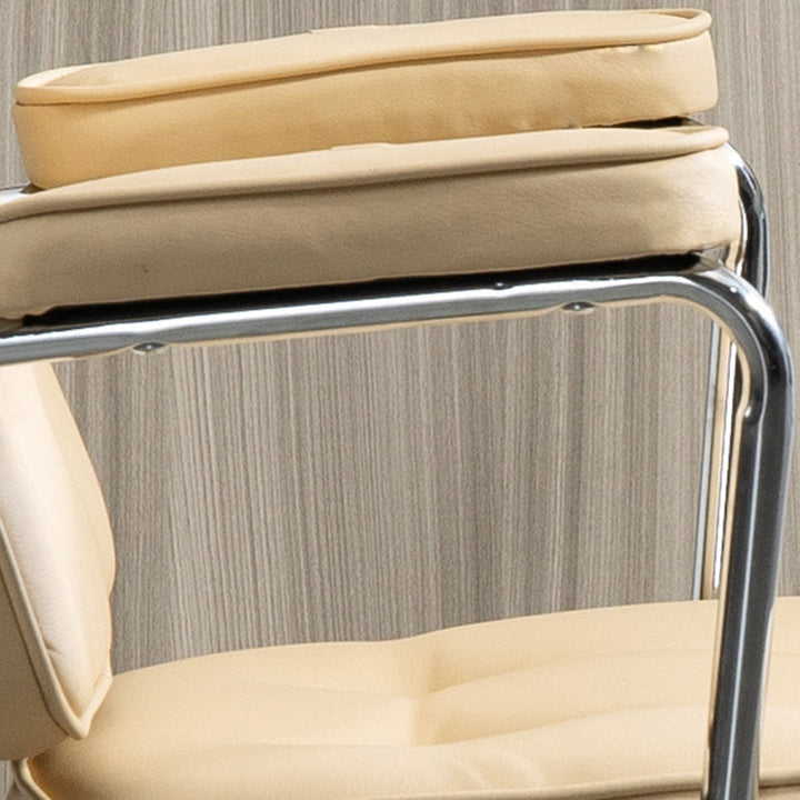 Chaise de bureau en métal avec dossier et accoudoirs en cuir PU carré nordique contemporain pour la maison et le bureau 