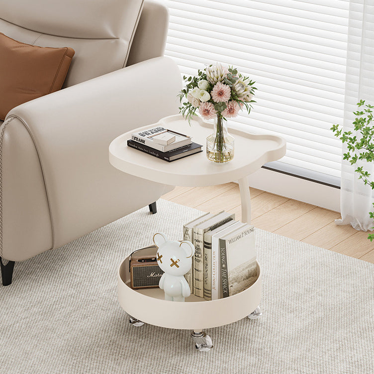 Contemporary Creative Medium Density Fiberboard Iron Bear-Shaped Movable Side Table 2-Tier For Living Room