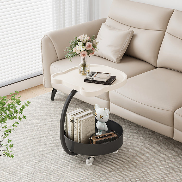 Contemporary Creative Medium Density Fiberboard Iron Bear-Shaped Movable Side Table 2-Tier For Living Room