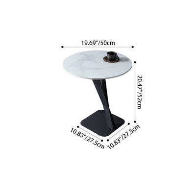 Modern Minimalist Round Stone Slab Carbon Steel End Table For Living Room