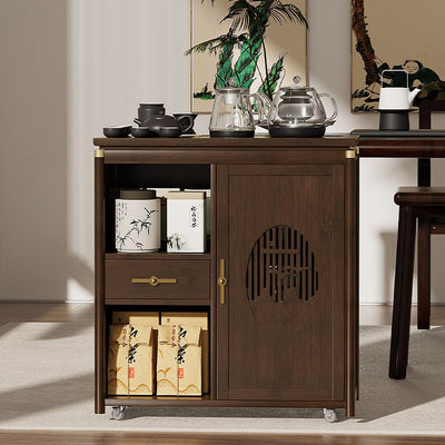 Traditional Chinese Rectangular Nan Bamboo Medium Density Fiberboard Side Table 1-Drawer 1-Storage For Living Room