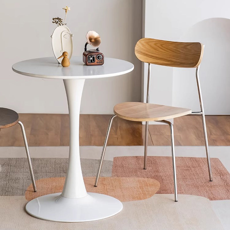 Moderner minimalistischer geschwungener runder Massivholz-Eisen-Kunststoff-Esszimmerstuhl Rückenlehne ohne Armlehnen für Esszimmer 