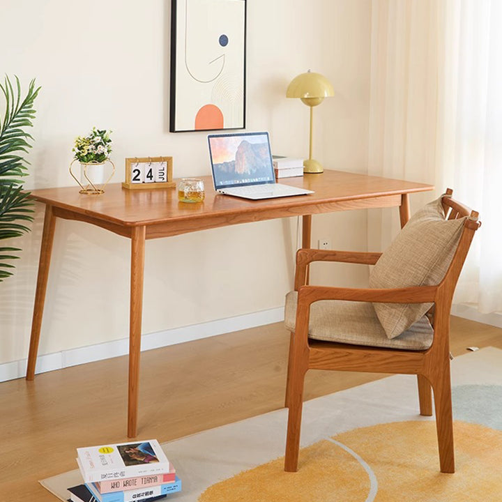 Zeitgenössischer skandinavischer quadratischer Kirschholz Massivholz Polyester Baumwolle Leinen Schaumstoff Schwamm Esszimmerstuhl für das Esszimmer 