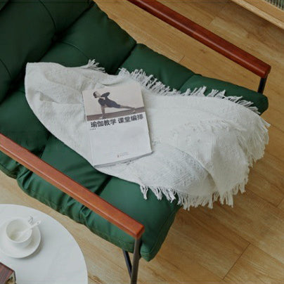 Moderner Mid-Century Rechteckiger PU-Leder-Karbonstahl-Gummibaum-Massivholz-PP-Baumwolle-Rücklehne für Wohnzimmer 