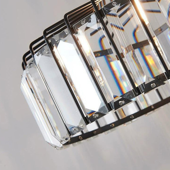 Cadre en cylindre en fer de luxe contemporain avec abat-jour en cristal, suspension à 1 lumière pour salon 