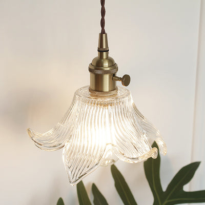 Zeitgenössische kreative florale Messingglas-Pendelleuchte mit 1 Licht für Wohnzimmer 