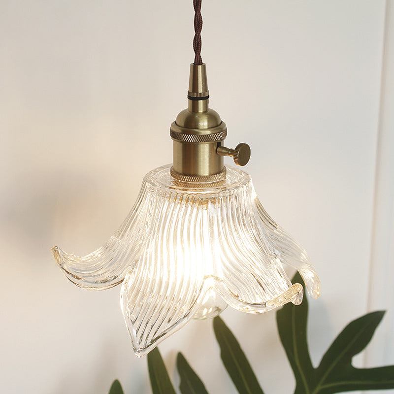 Zeitgenössische kreative florale Messingglas-Pendelleuchte mit 1 Licht für Wohnzimmer 