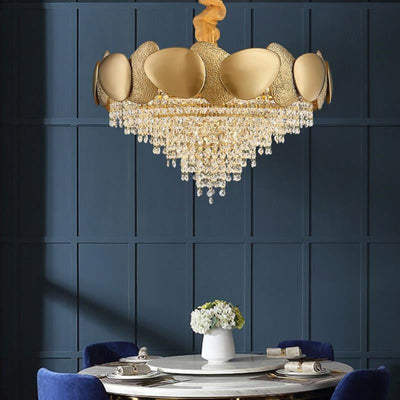 Lustre moderne de luxe en acier inoxydable avec cadre en titane et perles de cristal à 11/15 lumières pour salon 