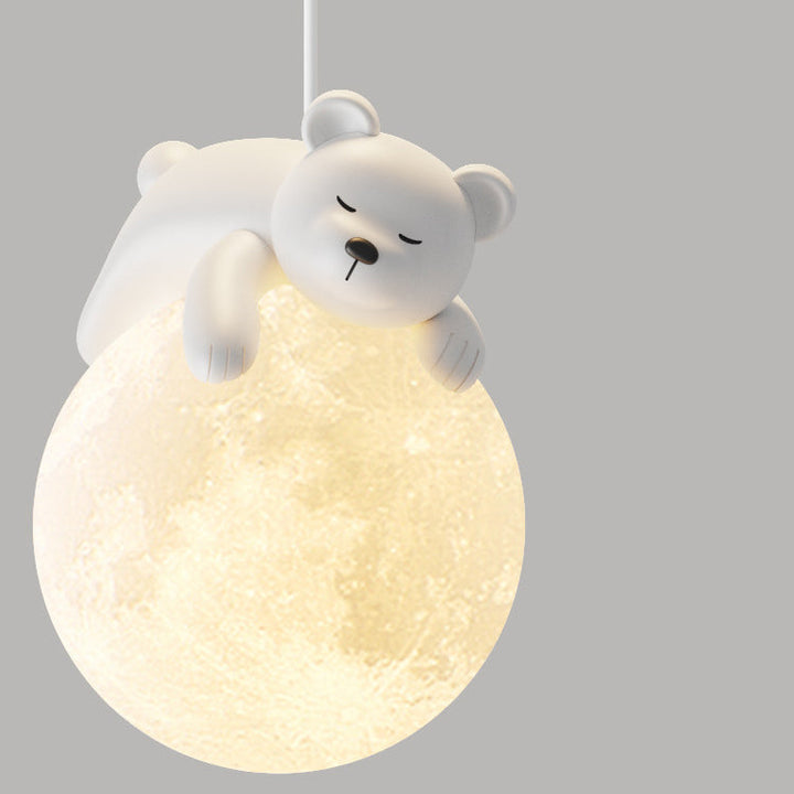 Lámpara colgante contemporánea creativa de resina con forma de conejo y luna de 1 luz para niños, para sala de estar 