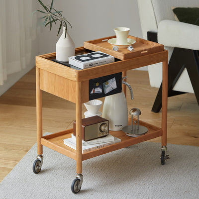 Mesa de café rectangular de vidrio y madera escandinava contemporánea de 2 niveles para sala de estar 