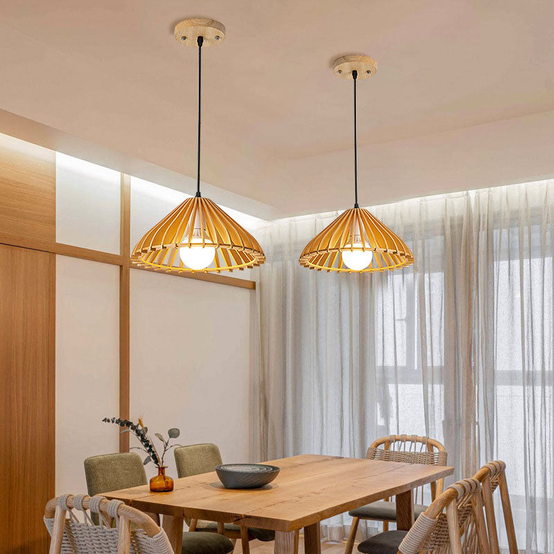 Japanischer Wabi-Sabi Stil Walnuss Konisch Hohl 1-Licht Pendelleuchte 
