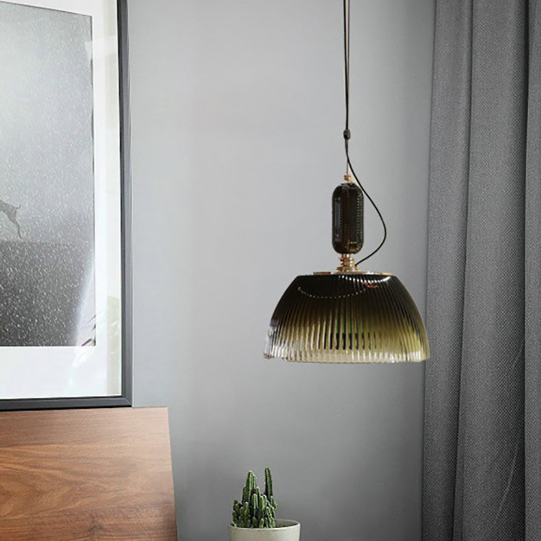 Zeitgenössische nordische gerippte Glasschalen-Pendelleuchte mit 2 Lichtern für das Wohnzimmer 