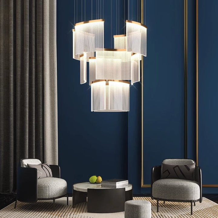 Contemporary Minimalist Square Tile Acrylic Aluminum LED Chandelier For Bedroom