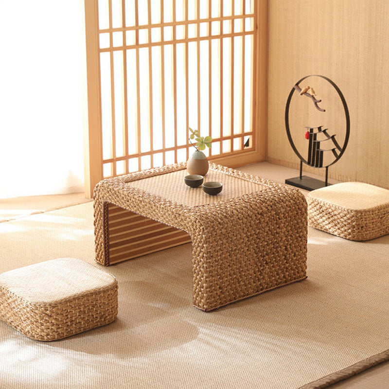 Mesa de café de tatami con marco de madera rectangular de ratán japonés tradicional para sala de estar 