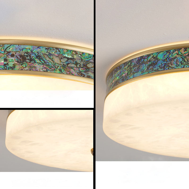 Modern Transitional Round All Copper Marble LED Flush Mount Ceiling Light For Bedroom