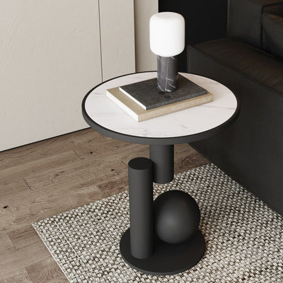 Table d'appoint cylindrique géométrique scandinave contemporain en pierre frittée pour salon 