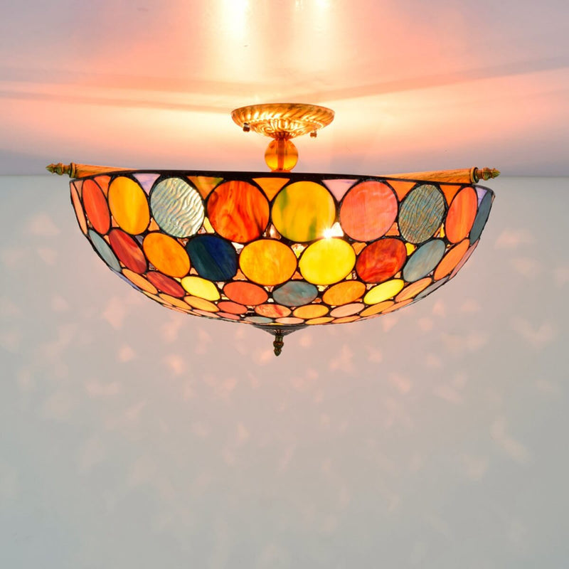 Tiffany Stained Glass Circle 5-Light Semi-Flush Mount Ceiling Light