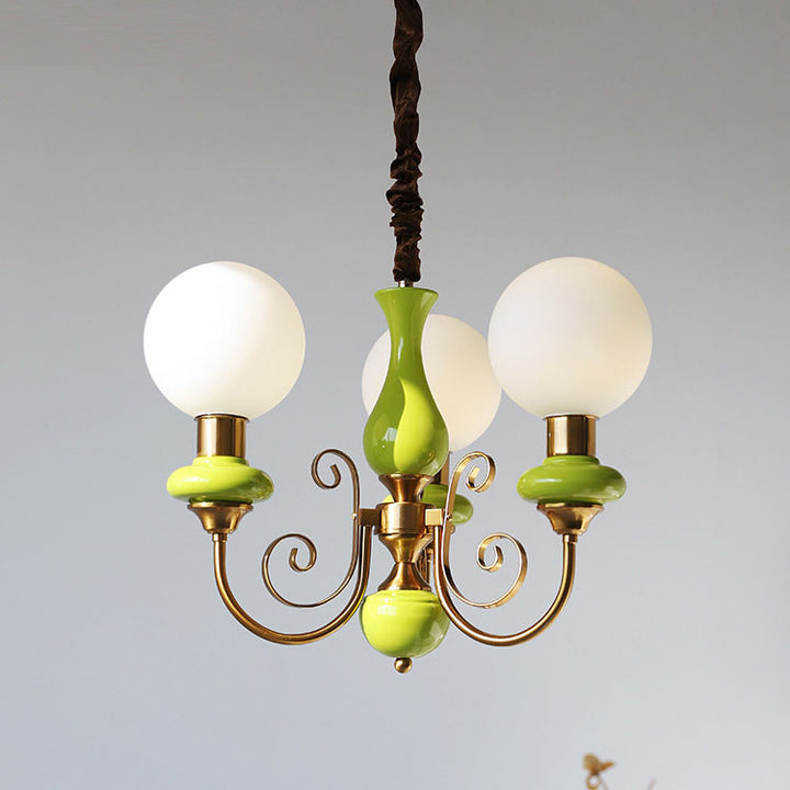 Traditioneller Vintage-Kronleuchter mit runder Kugel aus Eisen und Glas, 3/5 Lichter, für Wohnzimmer 