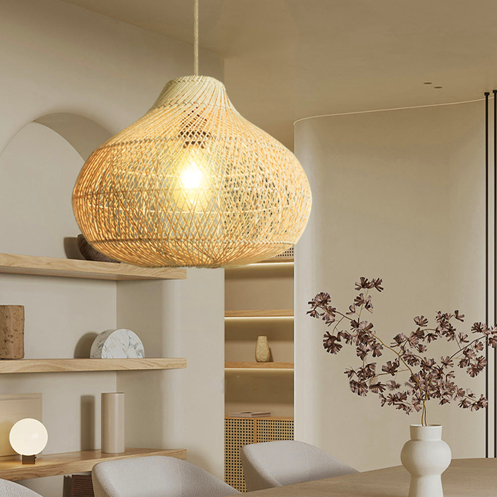 Traditionelle chinesische runde gewebte Holz-Pendelleuchte mit 1 Licht für Esszimmer 