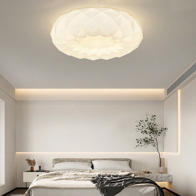 Nordic Minimalist White Round Geometric Texture LED Flush Mount Ceiling Light