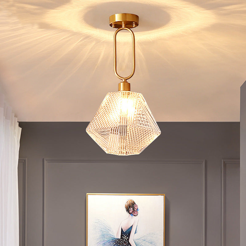 Moderne Luxus Gold Finish Rahmen geometrische Glas Schatten 1-Licht Pendelleuchte für Schlafzimmer 