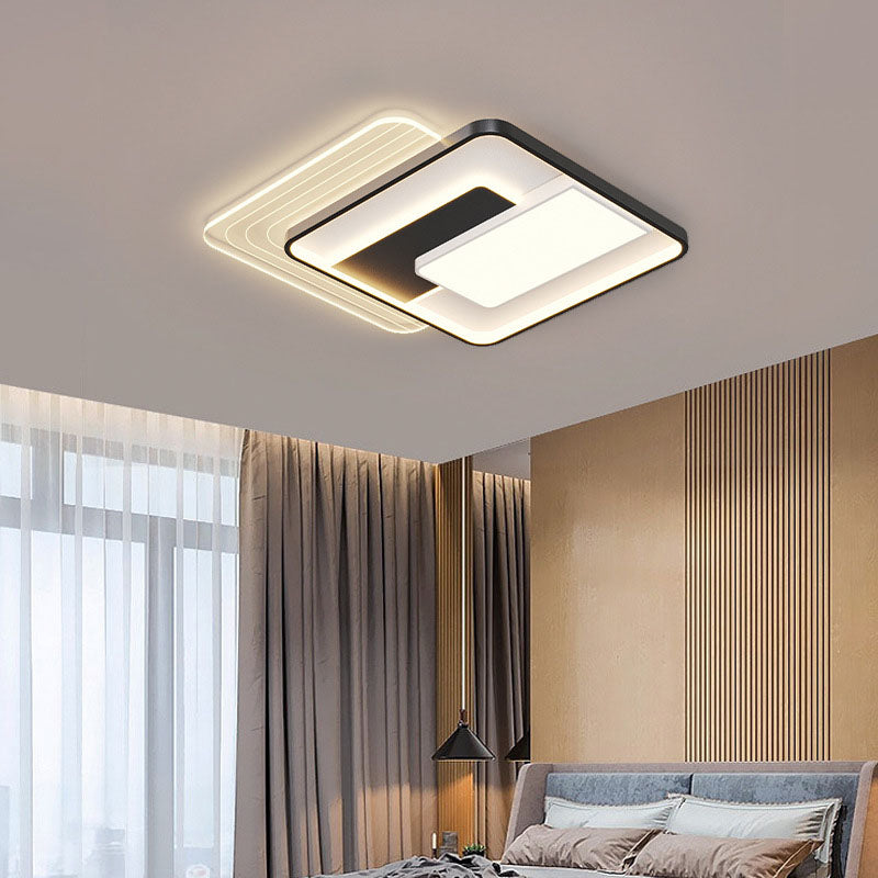 Modern Minimalist Rectangle Square Round Cloudy Iron Acrylic LED Flush Mount Ceiling Light For Bedroom