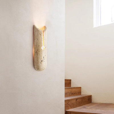 Traditional Japanese Yellow Travertine Half Oval 1-Light Wall Sconce Lamp For Living Room