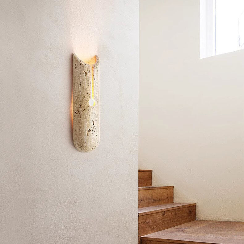 Traditional Japanese Yellow Travertine Half Oval 1-Light Wall Sconce Lamp For Living Room