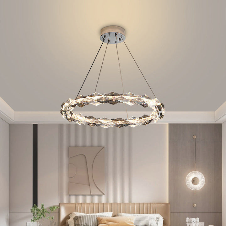 Moderner minimalistischer runder LED-Kronleuchter aus Kristalleisen für Wohnzimmer 