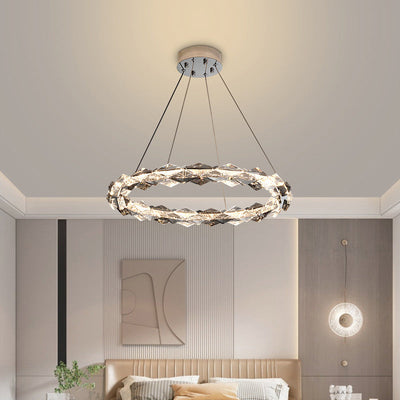 Moderner minimalistischer runder LED-Kronleuchter aus Kristalleisen für Wohnzimmer 