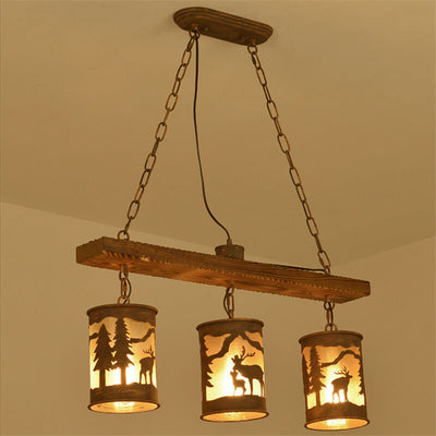 Industrielle Retro Kreative Lange Streifen Holz Zylinder Lampenschirm 3/5-Licht Kronleuchter 