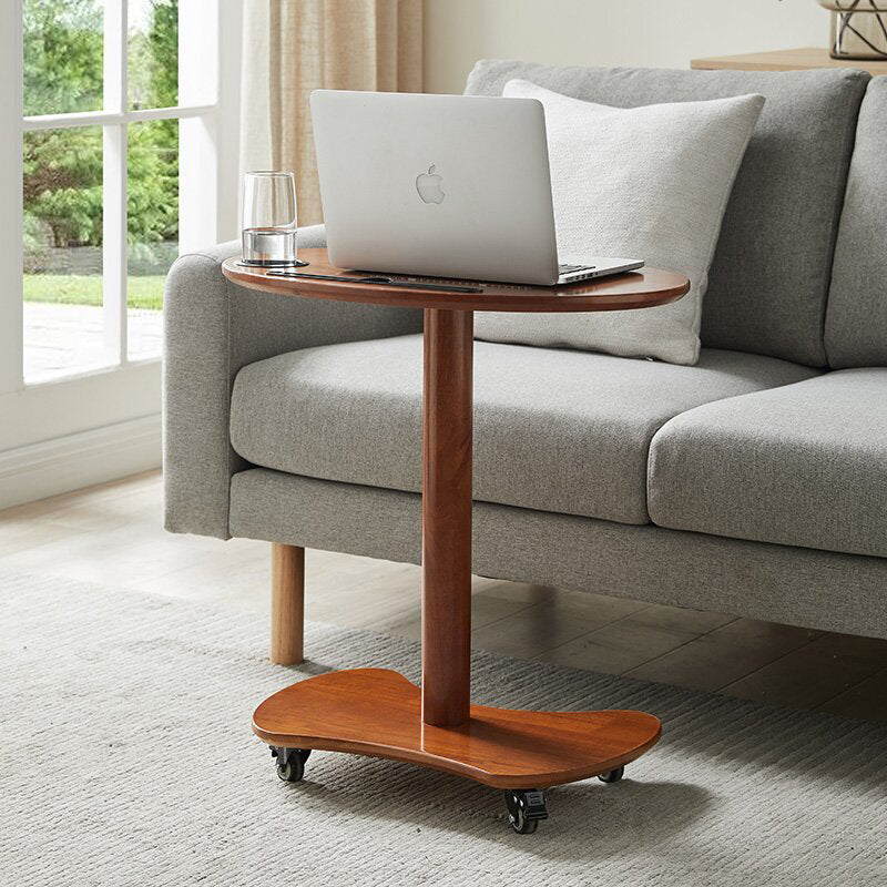 Table basse ovale minimaliste moderne en bois massif et plastique à 4 roues pour salon 