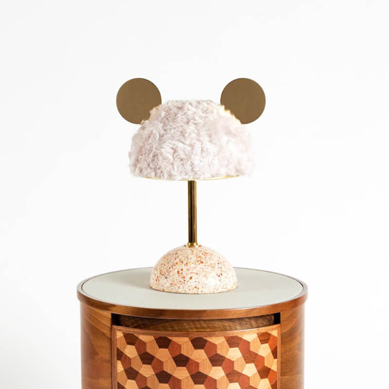 Lampe de table 1 lumière avec abat-jour en peluche créative nordique et base en terrazzo matériel 
