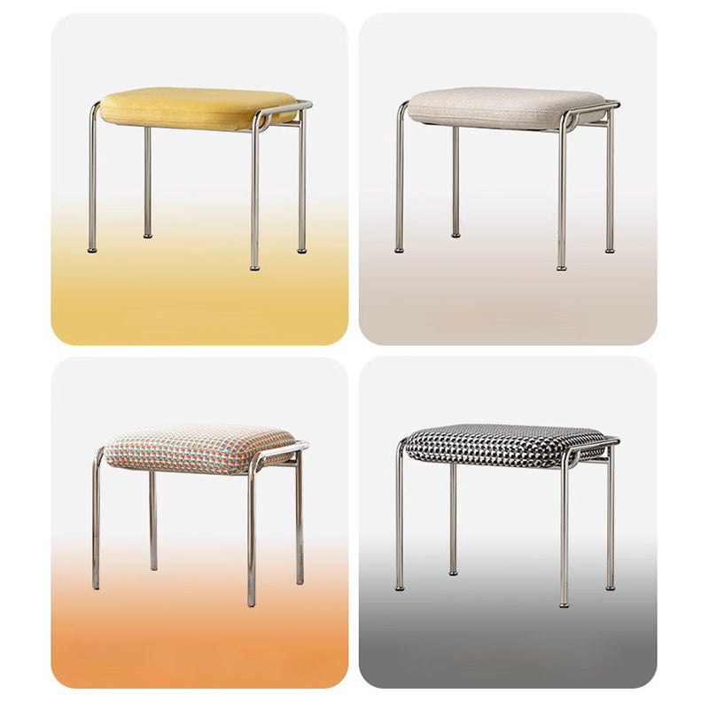 Tabouret de coiffeuse carré contemporain scandinave en coton et lin avec cadre en acier inoxydable sans dossier pour chambre 