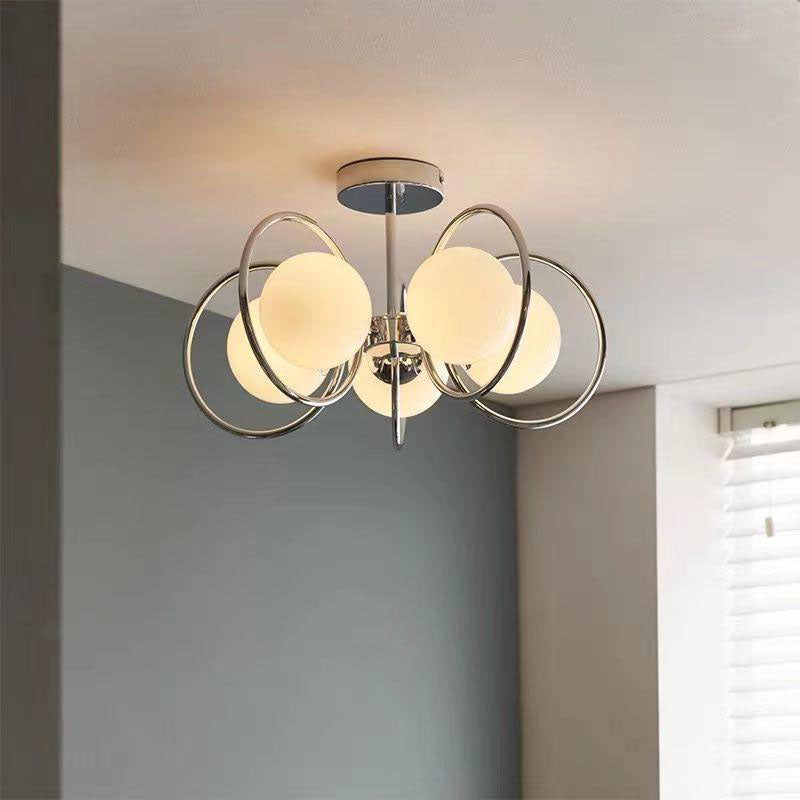 Plafonnier semi-encastré traditionnel vintage en fer avec boule en verre cercle 3/5 lumières pour salon 