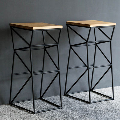 Repose-pieds de tabouret de bar carré à cadre géométrique en bois et fer industriel contemporain pour salle à manger 