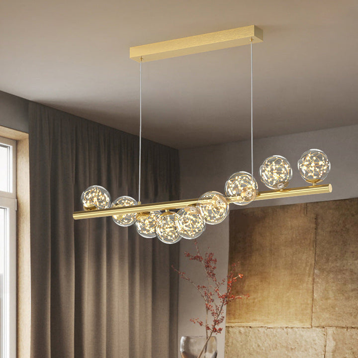 Contemporary Scandinavian Glass Magic Bean Long Strip 7/9/11-Light Island Light Chandelier For Dining Room