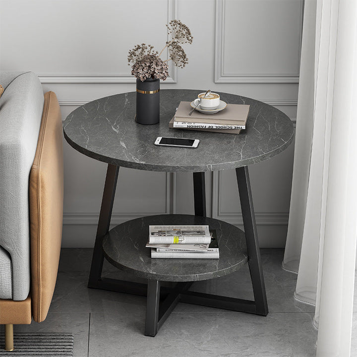 Modern Simplicity Round MDF Iron Base Side Table 2-Tier For Living Room